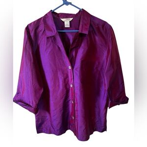 Stonebridge Signature Iridescent Purple Silk Imperfection Top Sz Large